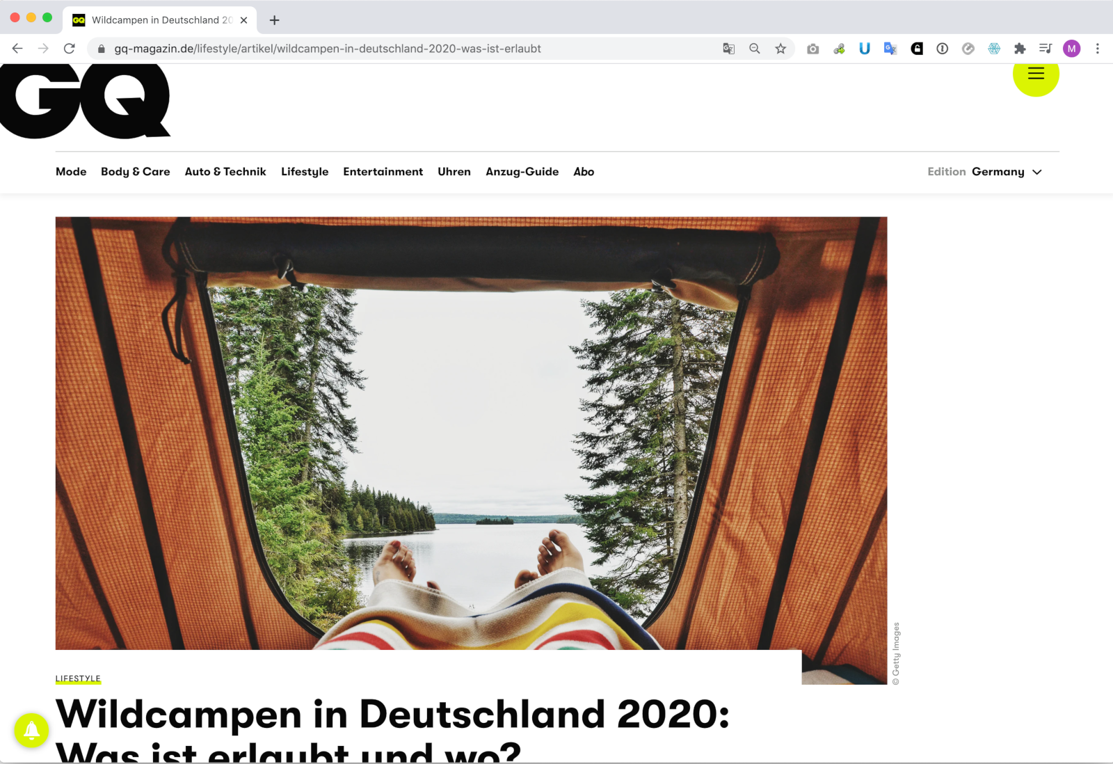 14 Juli, 2020 — GQ on wild camping in Germany