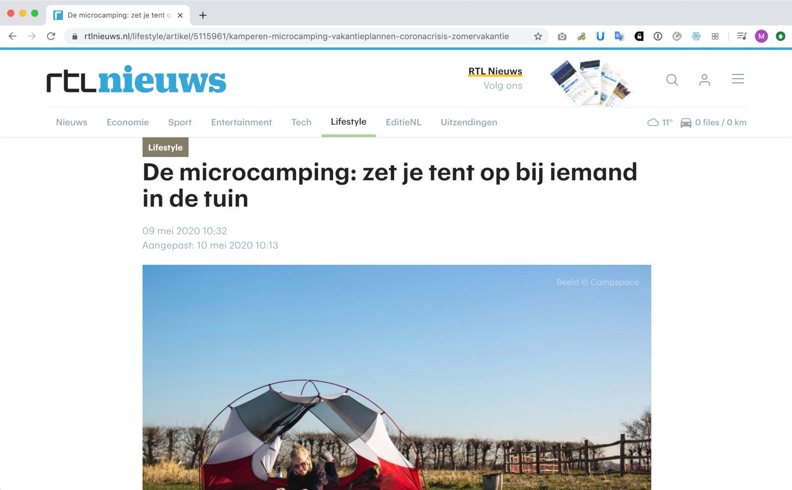 9 Mai 2020 - RTL News sur le camping dans le jardin