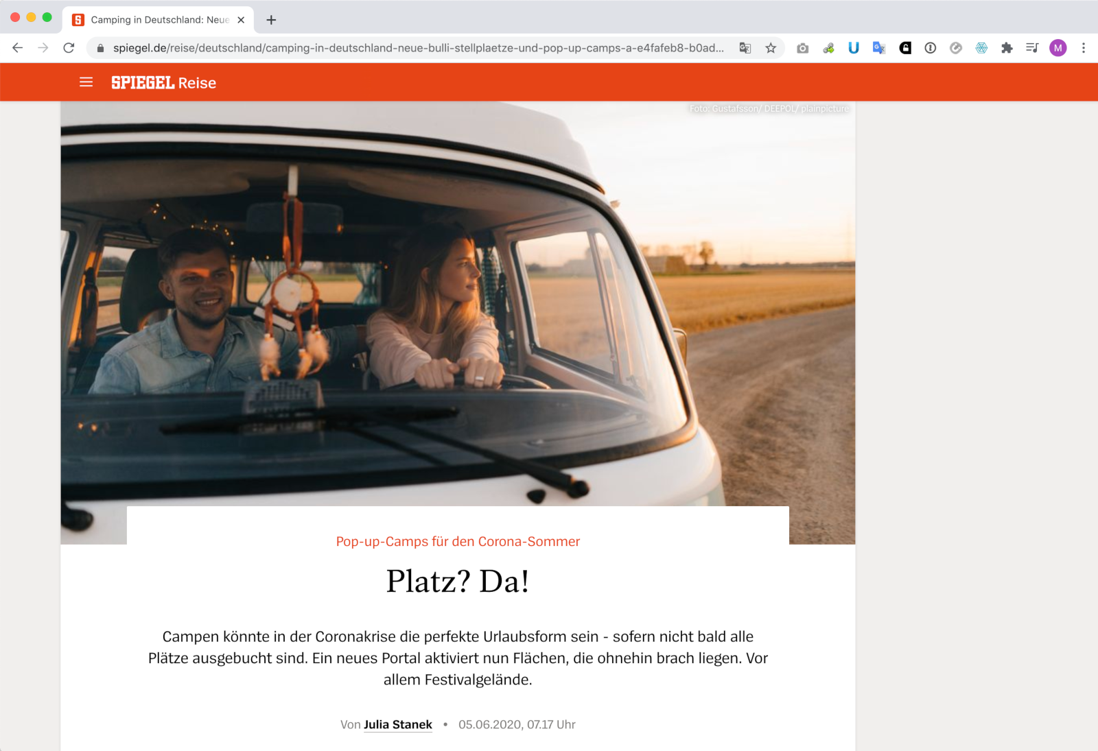 5 Juni, 2020 — Der Spiegel om camping i coronakrisen