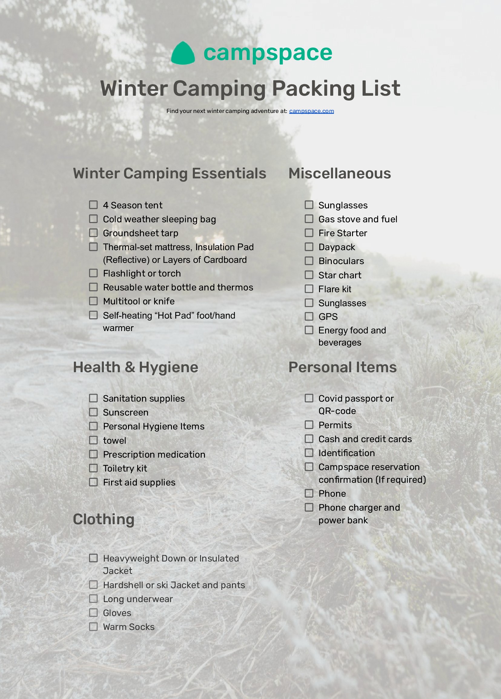 Winter Camping Checklist